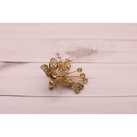 Peridot and Pearl Flower Floral Pin Brooch Lapel Hat Elegant Jewelry Vintage - Picture 3 of 12